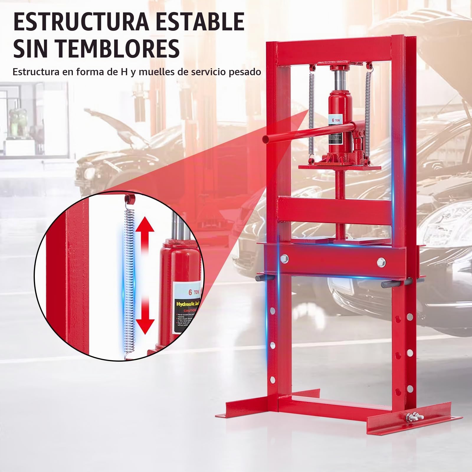 GarveeTech Prensa Hidráulica De Taller h-Frame - Mesa Ajustable En Altura - Operación Segura con Válvula De Seguridad - Extracción Profesional De Cojinetes, Casquillos y Engranajes - Incluye Bandejas