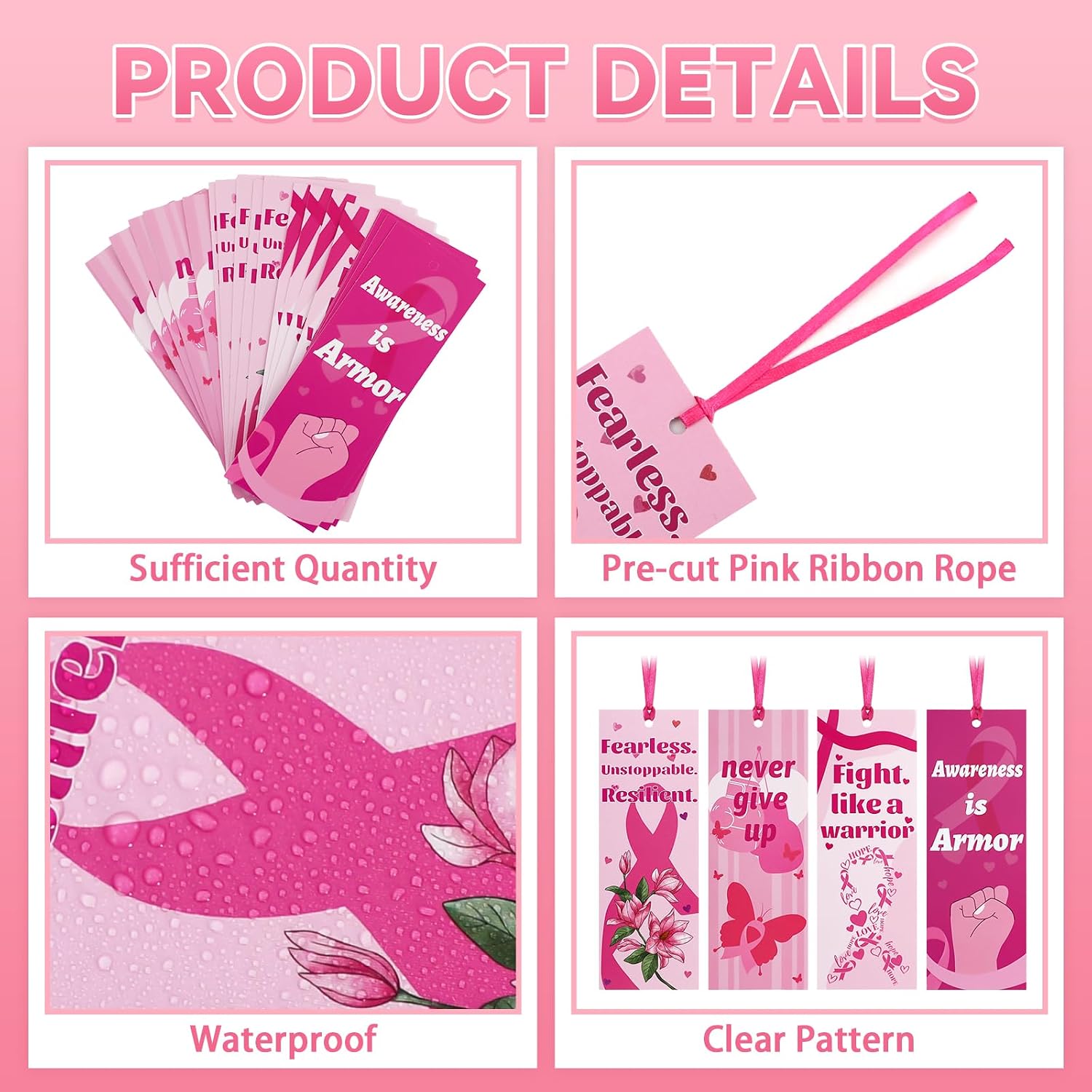 Breast Cancer Awareness Bulk Items Book Marks - Pink Ribbon Breast Cancer Awareness Accessories Book Marks - Book Mark for Breast Cancer Charity, Office, Fundraiser Events image 3
