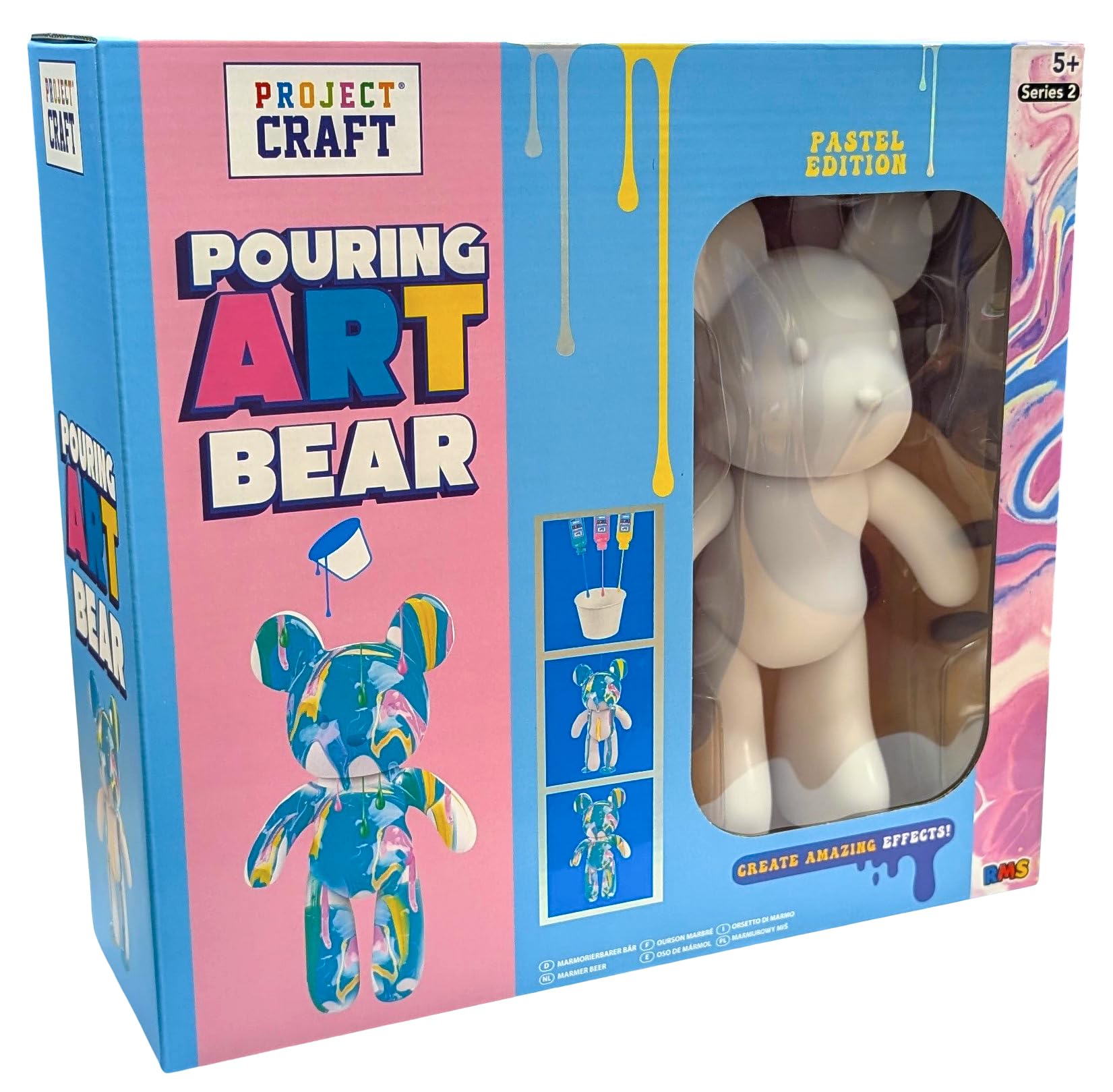 Rms International Pastel Edition Craft Hub Marble Bear Creative Marble Pouring Kit Design/Paint Your Own Bear Childrens Kids Art & Craft (Pastel Edition)