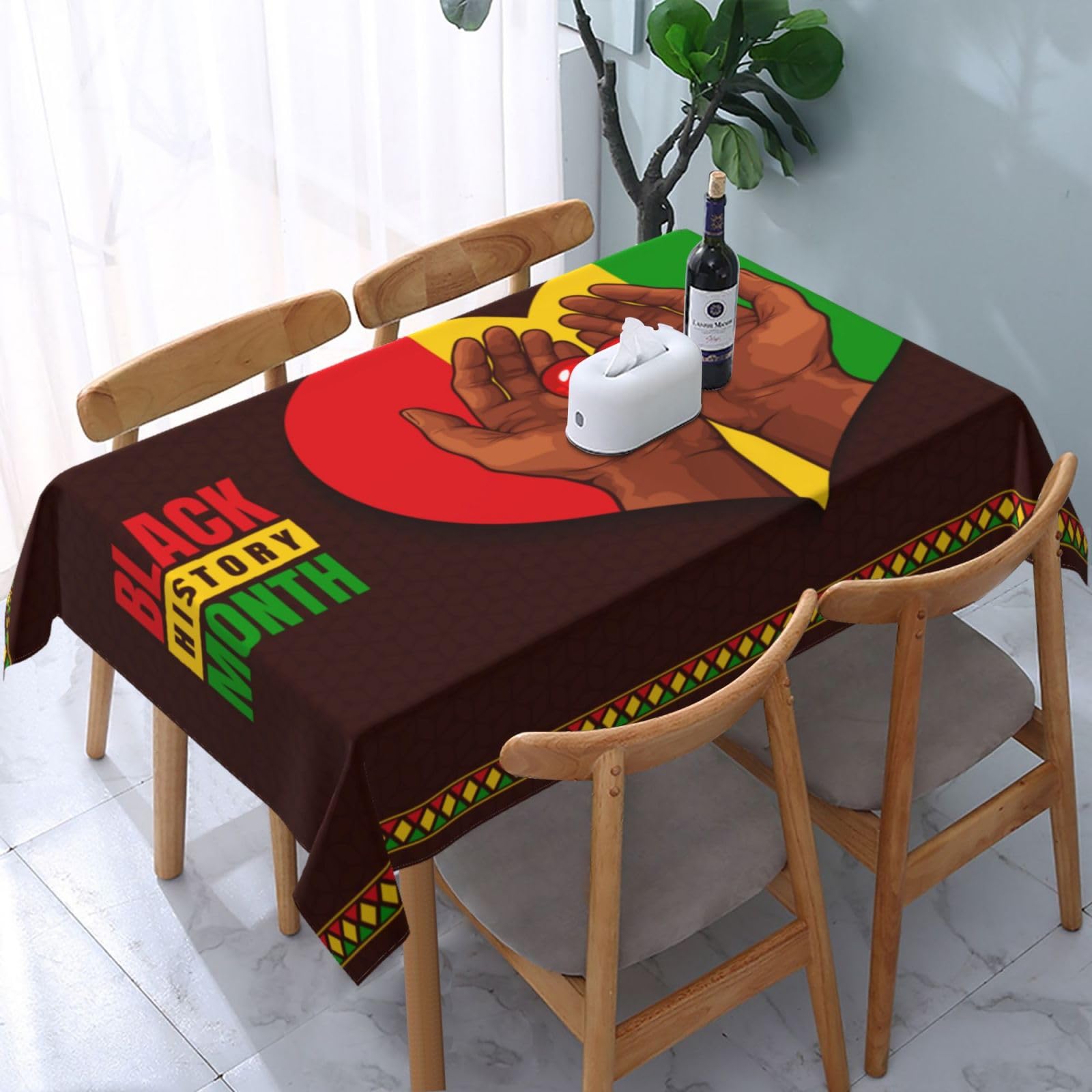JunHeArt Black History Month Tablecloth Rectangle Table Cover Washable Table Cloths Decor For Kitchen 54" X 72"