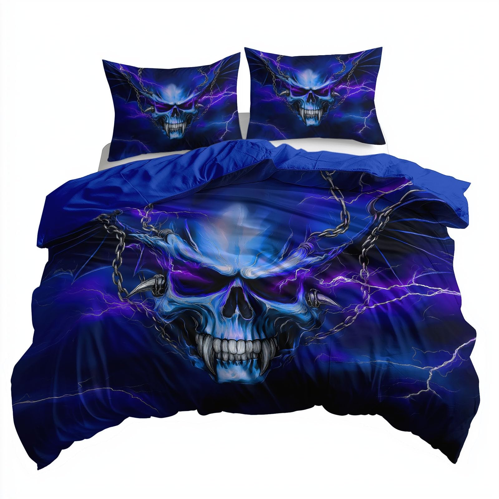 Générique Fantazyjna poszwa na kołdrę 220x240 cm Zestaw pościeli z nadrukiem, zestaw pościeli w paski z czaszką nastolatka dziewczyna dzieci - Royal Blue hipoalergiczna poszwa na kołdrę z poszewkami
