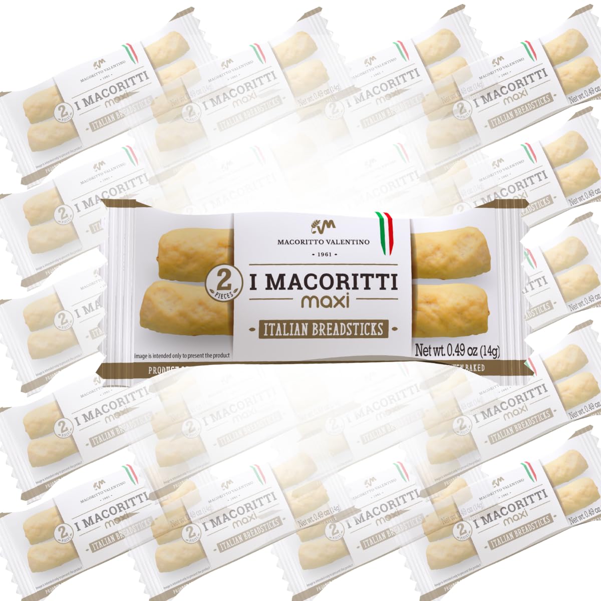 I Macoritti MAXI Breadsticks - Authentic Italian Oven-Baked Snacks, Non-GMO, Zero Sugar, Preservative-Free, Made in Italy, Pack of 25 (0.49 oz Each)