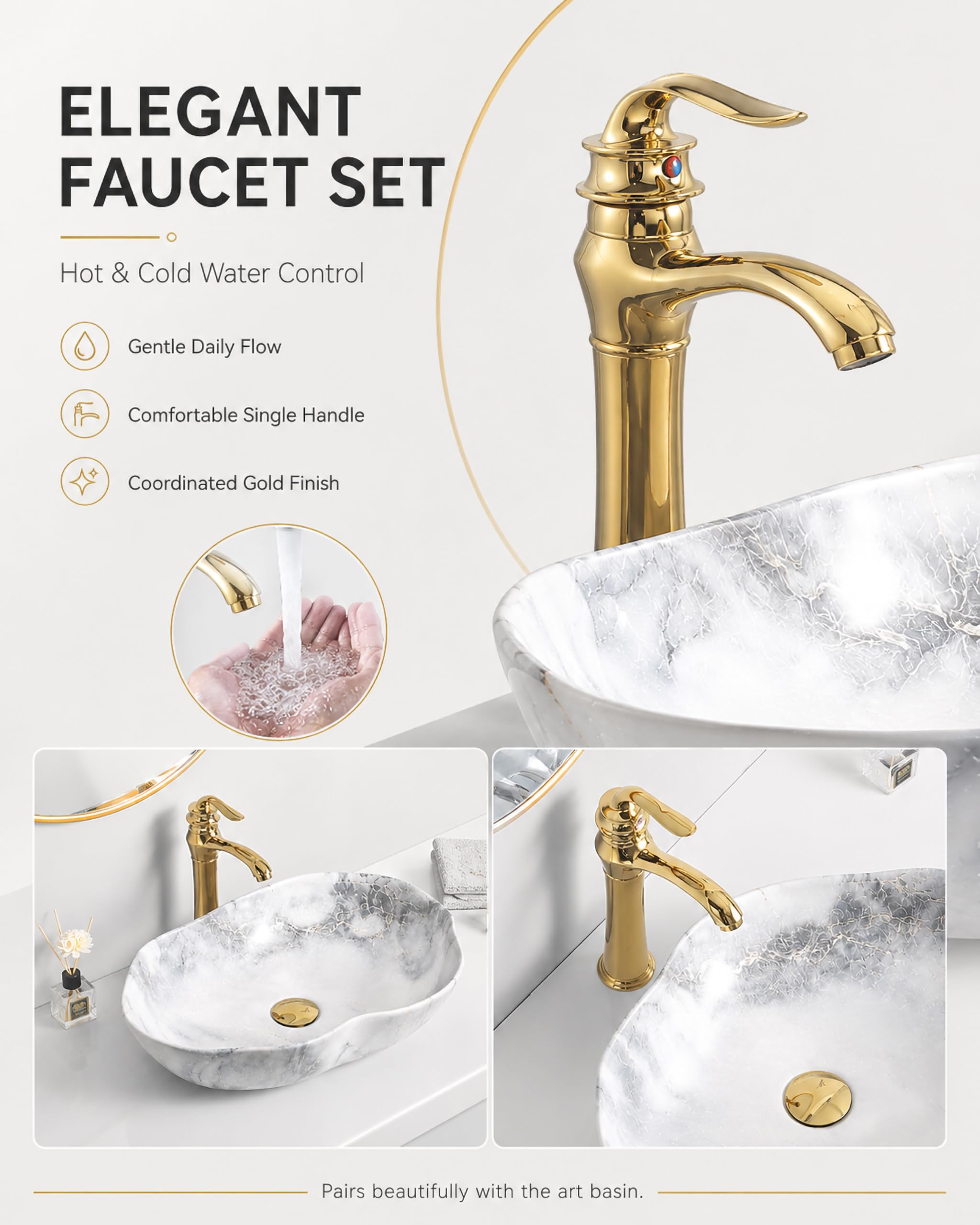 Lavabo da Appoggio in Stile Moderno con Rubinetti per Acqua Calda/Fredda E Scarico Lavandino di Forma Irregolare in Stile Artistico Piccolo Lavabo Appoggio Bianco 50Cm,F,50.5×37.5×14cm