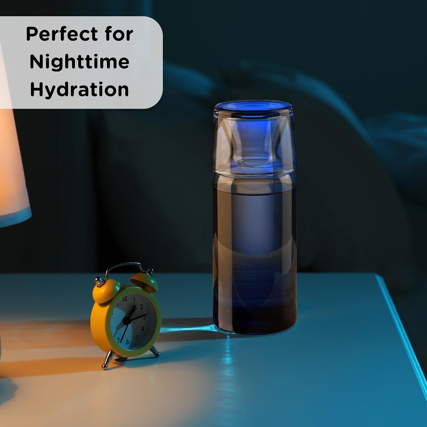 Wrenbury Blue Bedside Water Carafe and Glass Set for Nightstand