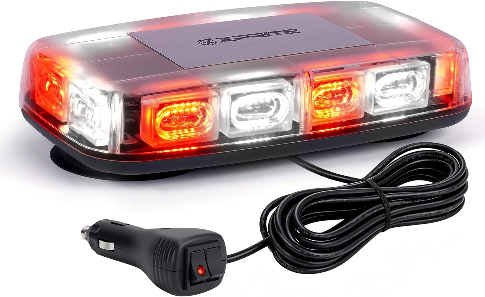 Xprite Upgraded 12" 72LED Rooftop Mini Strobe Lights, Emergency Safety Flashing Beacon Light bar with Magnetic Base for 12V-24V Construction Vehicles, Trucks, Snow Plow, Postal Car (Mix White/Red)