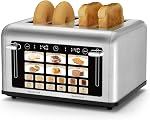 TouchScreen 4 Slice Toaster with Large Digital Display, 1.5" Extra Wide Slots for Bagels & Toast, 6 Shade Settings for Bread, Waffle,Bagel,Muffin, Reheat & Defrost - Stainless Steel