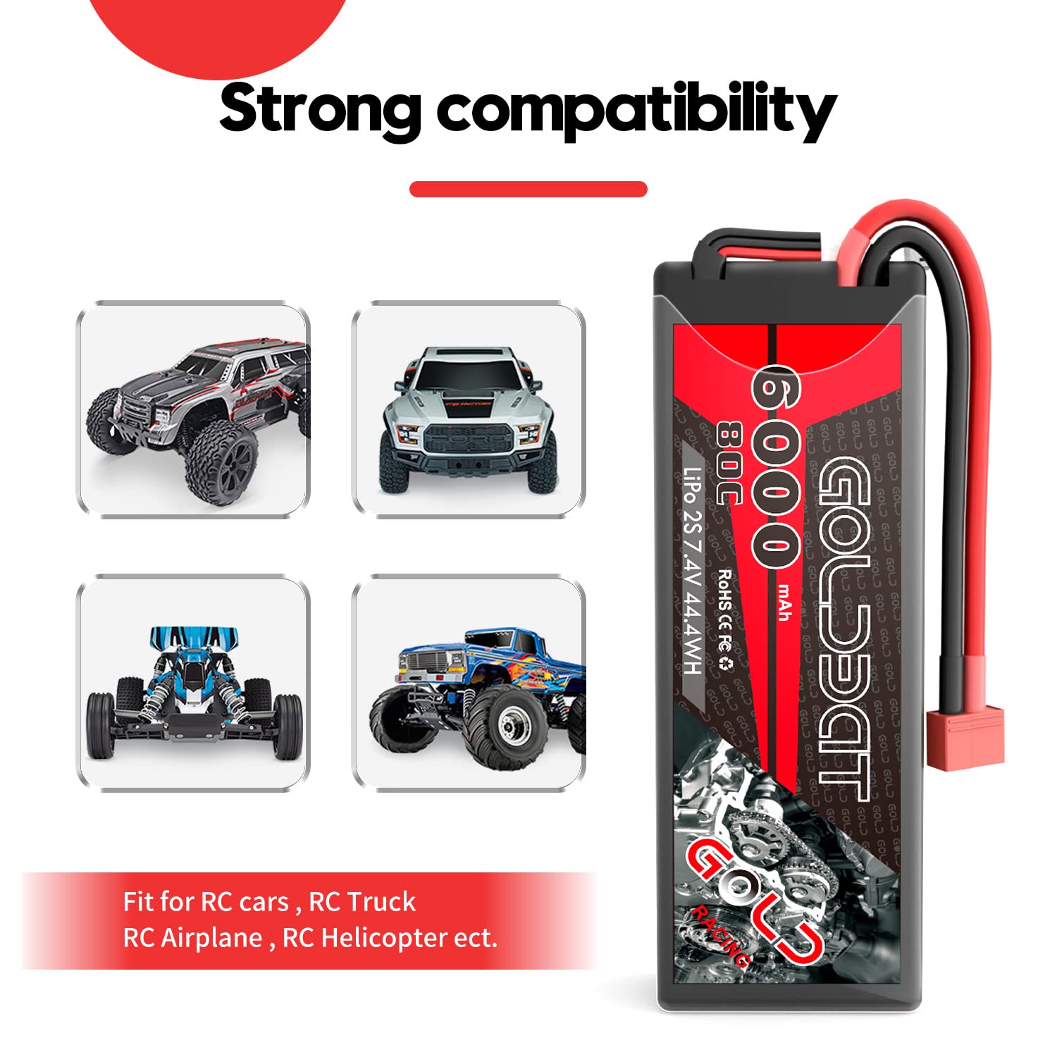 1PC 7.4V 50C 6000mAh 2S Li-Po Battery Deans Hardcase for RC Car Truck Truggy USA