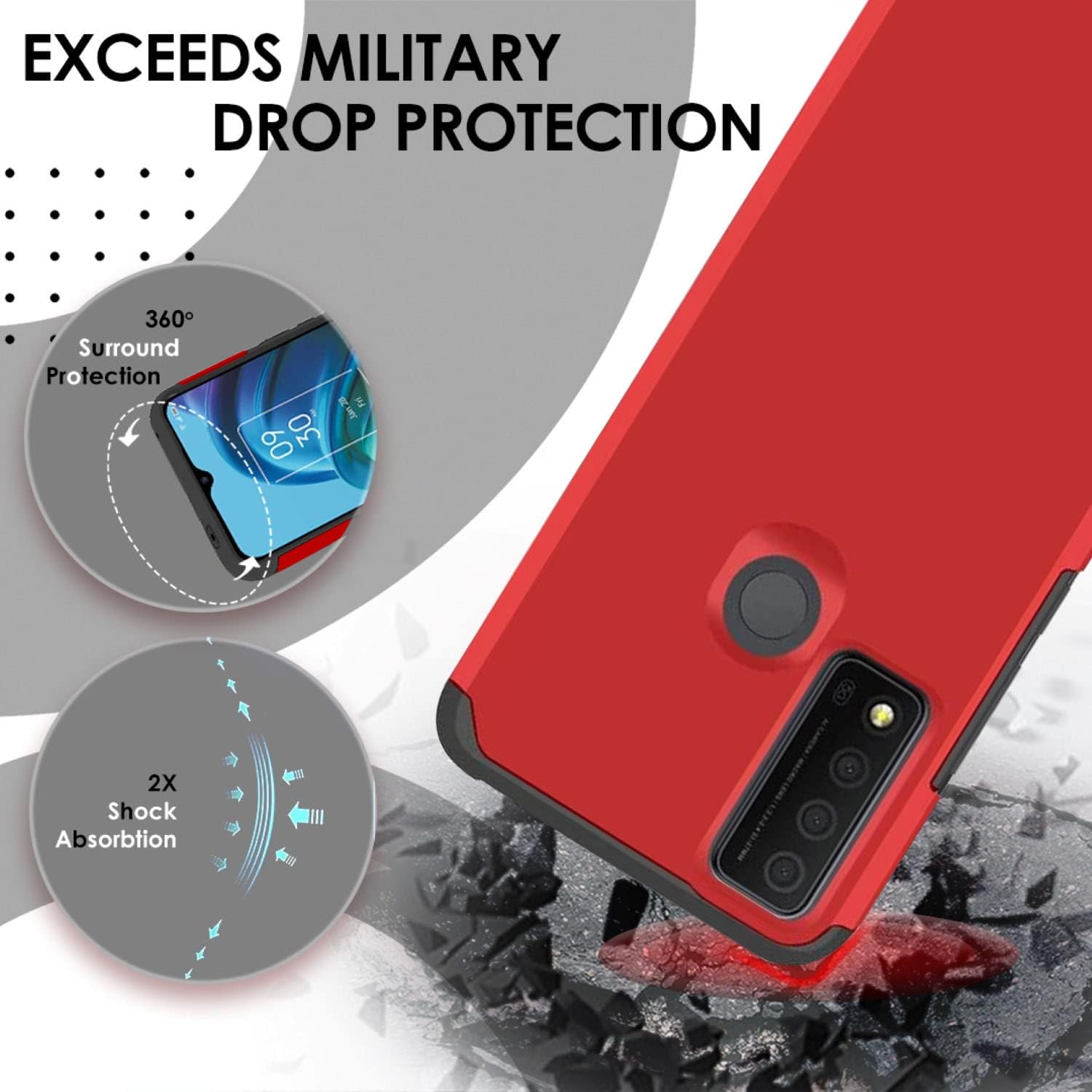 TJS Compatible with TCL 30 XE 5G Case Inch, Dual Layer Hybrid Shockproof Drop Protection Impact Cover Phone Case (Red)