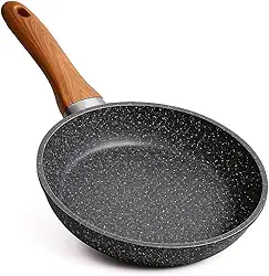 Frigideira Antiaderente Ceramica Marmorizada Frita Sem Óleo 26cm Funda Cabo Madeira Não Gruda Fogão Indução/Gás- AURA PREMIUM