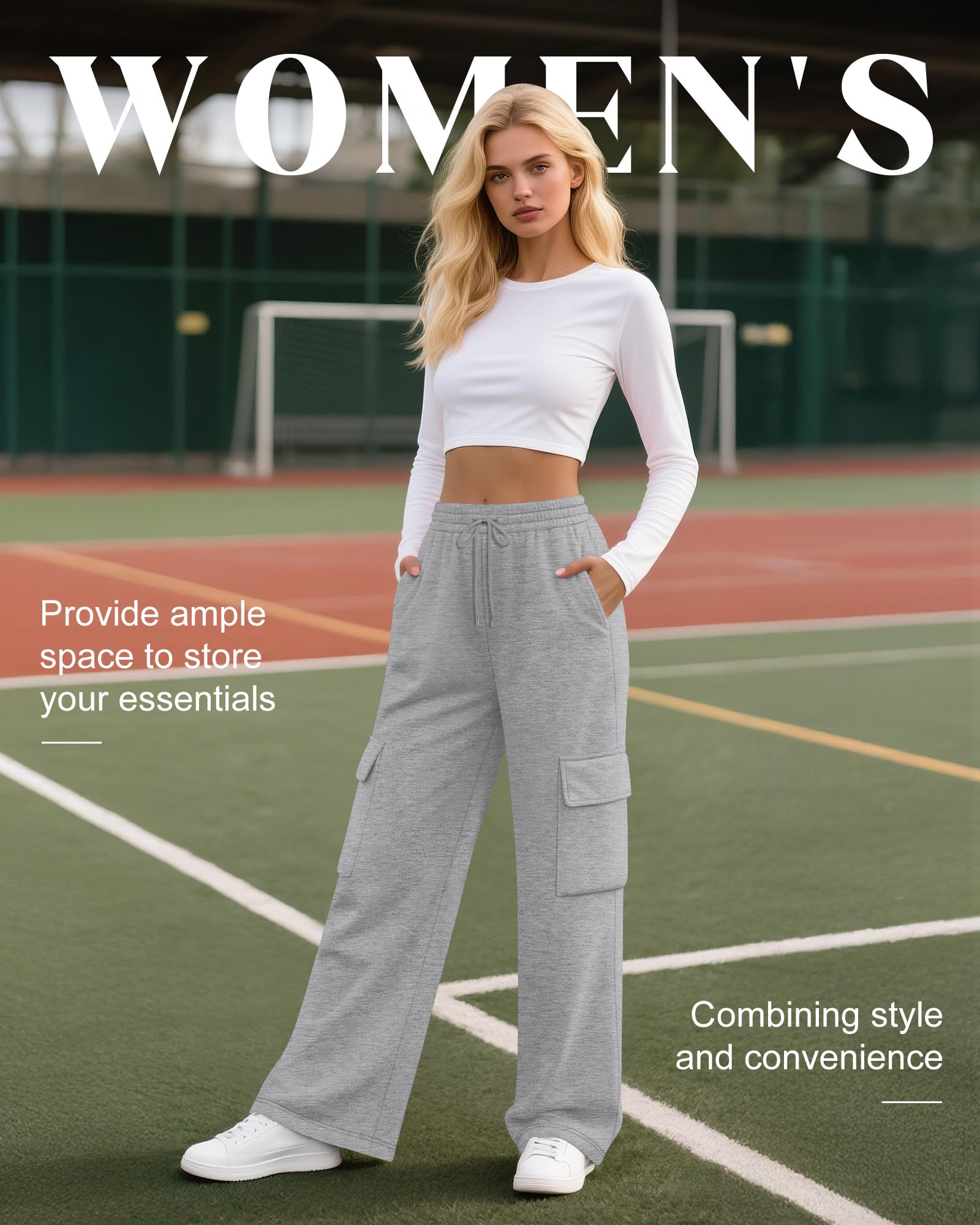 Neer Lot de 3 Jogging Cargo pour Femme Pantalon de Survêtement à Jambes Larges et Ample Décontracté et Sportif avec 4 Poches