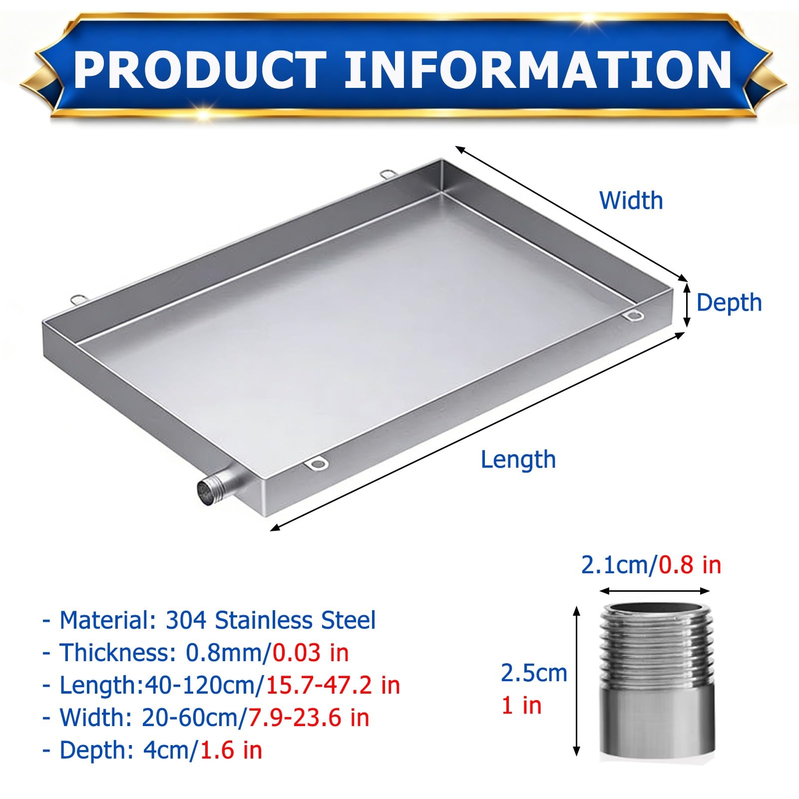 Bac de vidange extérieur 109,2 x 61 cm avec pince et tuyau de 3 m – Plateau collecteur d'eau universel pour systèmes CVC (convient aux unités de 40,6 à 119,4 cm) – Durable, design étanche
