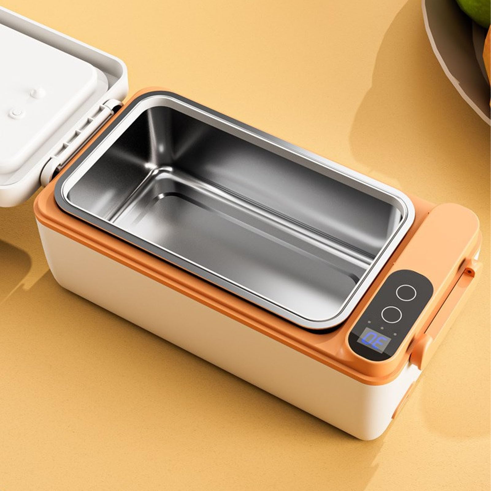 Lonchera eléctrica Almuerzo portátil recargable Calentador Gran capacidad Contenedor de alimentos con aislamiento de acero inoxidable para estudiantes y trabajadores de oficina (Naranja blanca)