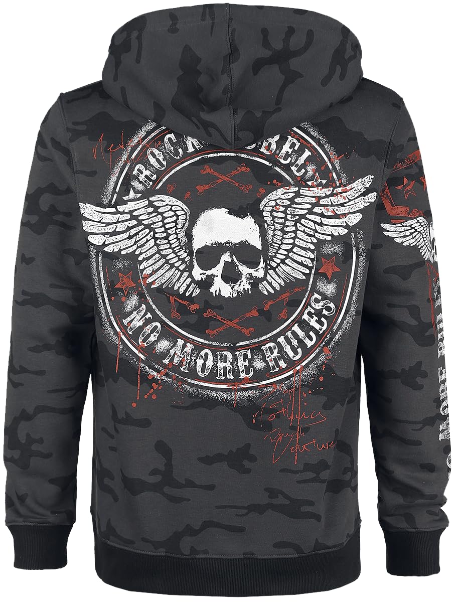 Rock Rebel by EMP Uomo Felpa con Cappuccio Grigio Scuro con Stampa