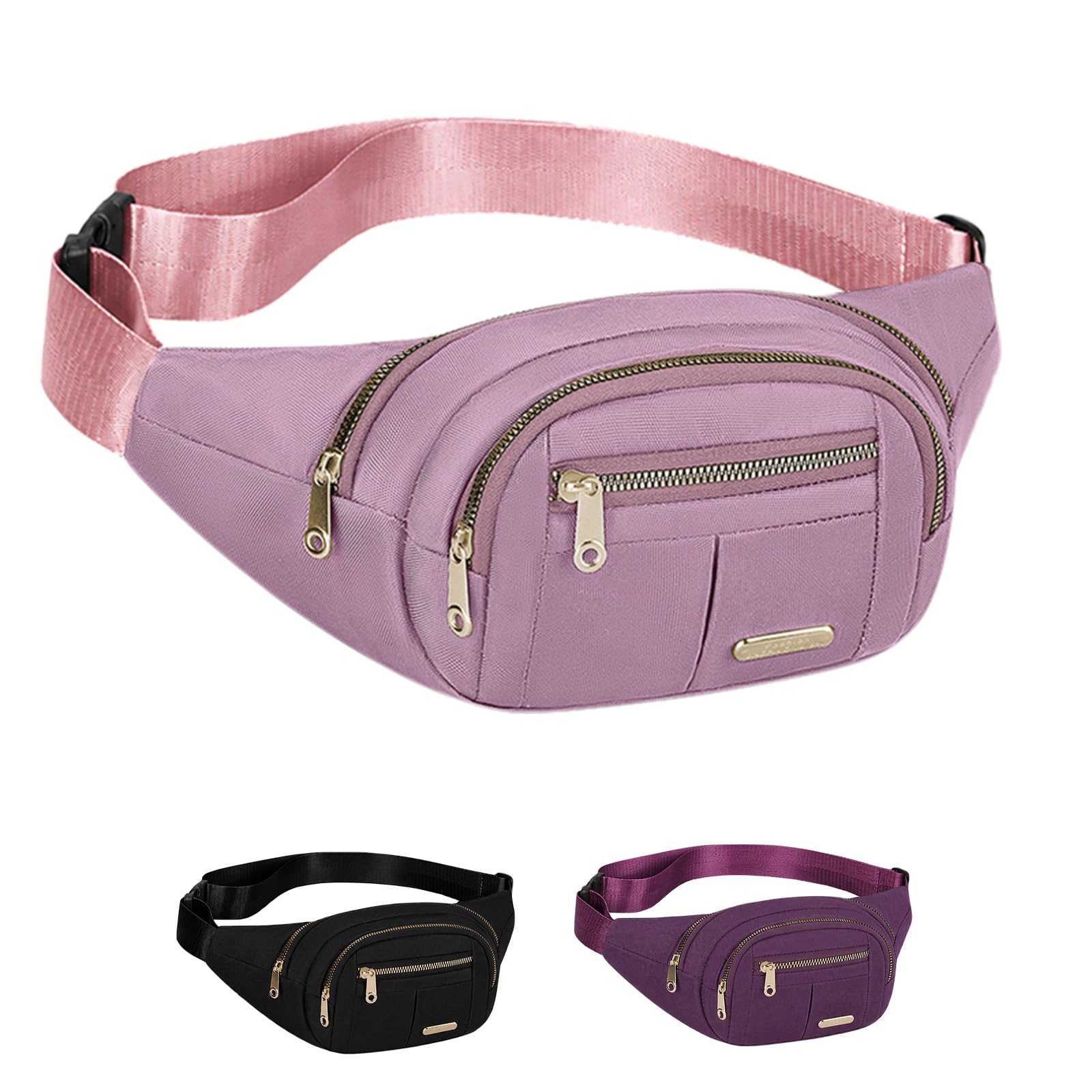 Bumbags for Ladies Adjustable Fanny Pack for Women Men with 4 Zipper Pockets, Lightweight Waist Packs for Running Walking Travel Sports, Cross Body Belt Bag