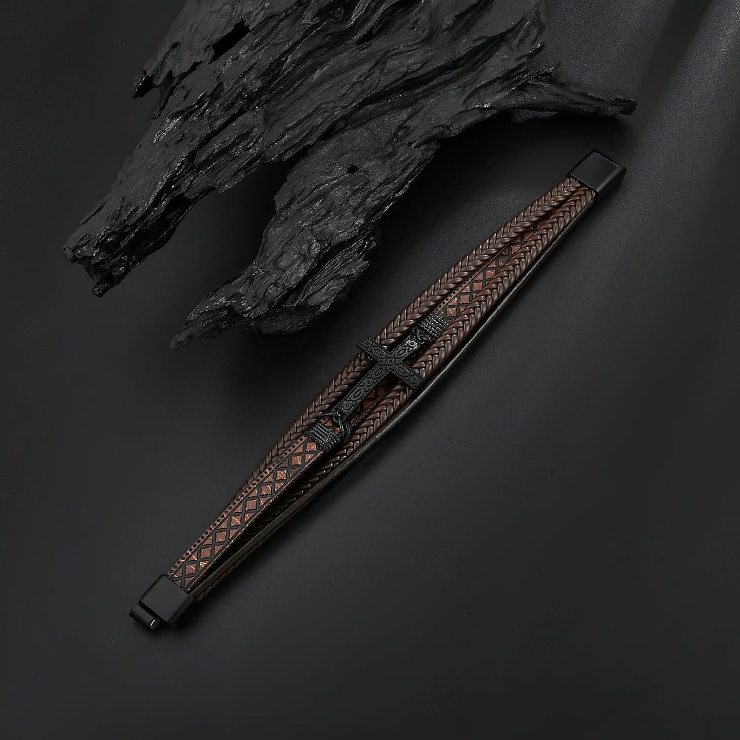 Mens Cuff Cross Bracelet Multi-Layer Braided Leather Cross Bracelet for Religious Bangle Wristband Faith Christian Jewelry for Men Teen