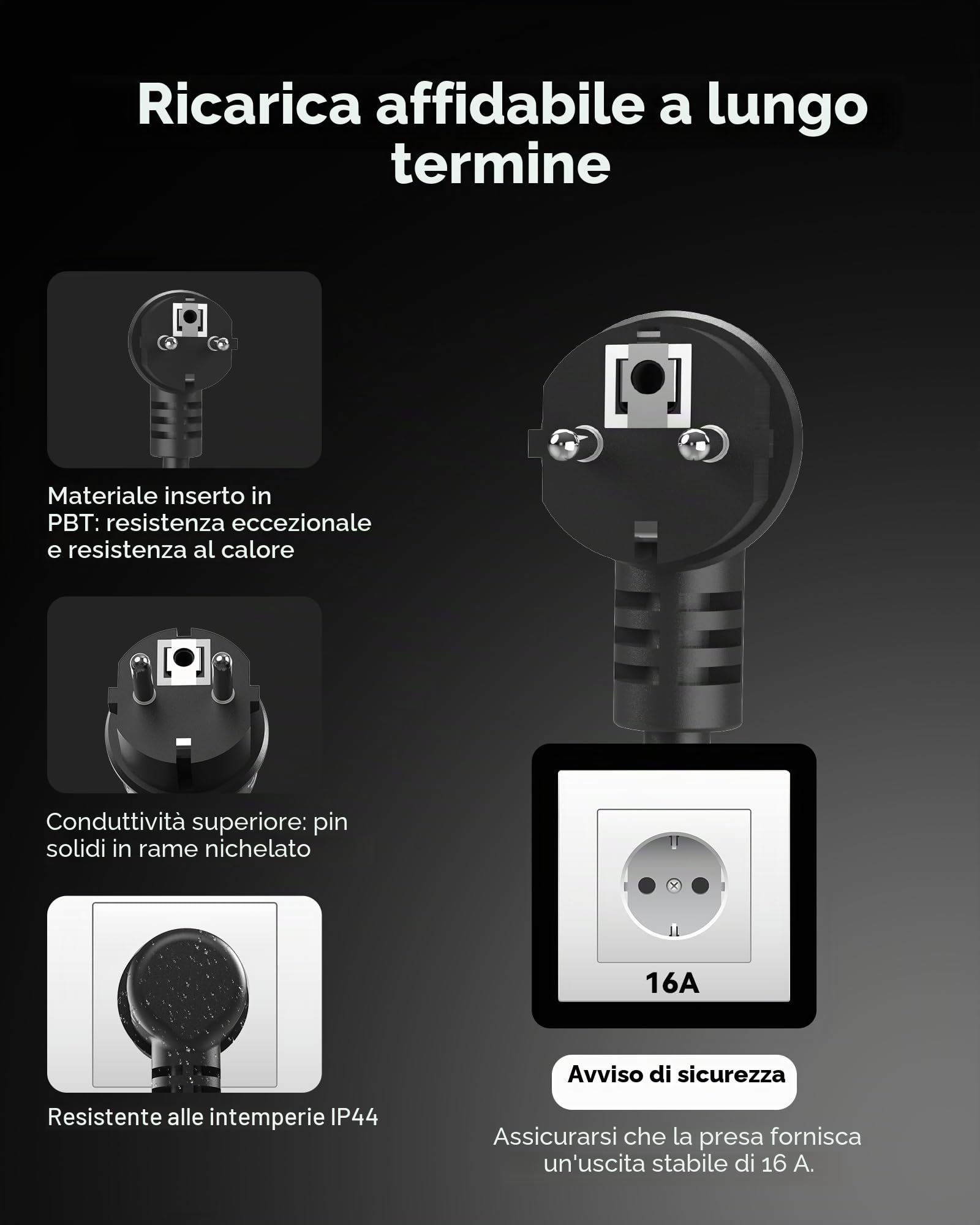 Caricabatterie da Auto Elettrico (3,7 KW, 8,5 m, Tipo 2, Schuko) - Cavo di Ricarica con amperaggio Regolabile 6A-16A, Ricarica ritardata e Programmata, terminale di Ricarica Mobile per EV e