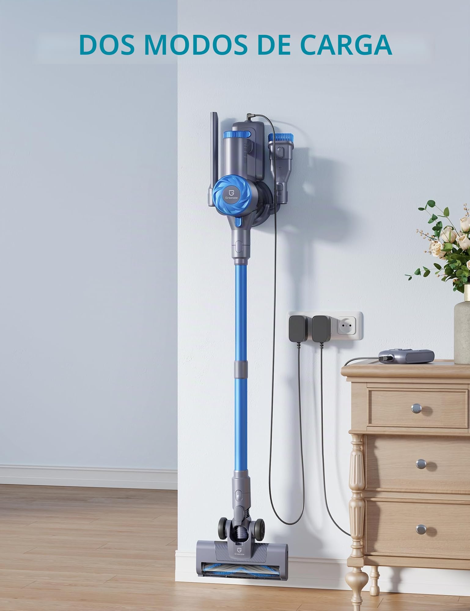 Greenote Aspiradora inalámbrica, 45 Minutos de Funcionamiento de 21 KPa, Ligera 6 en 1 con batería extraíble y Filtro HEPA, 2 Modos para Suelo Duro/Alfombra, Almacenamiento de Montaje en Pared