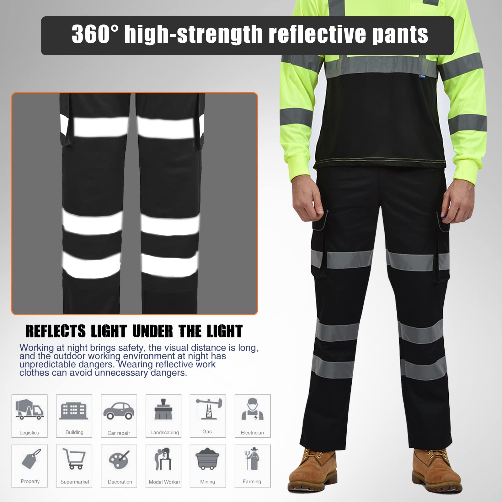AYKRM Pantalon de sécurité Travail Fluo Industriel Haute-Visibilité