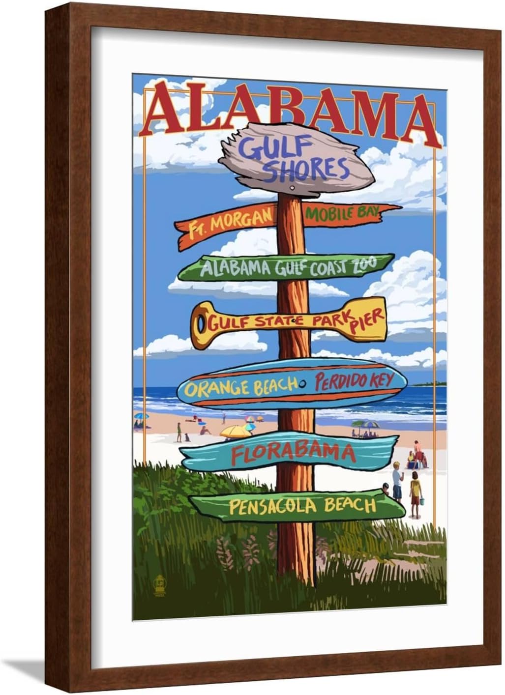 ART.COM Wall Art Print Gulf Shores, Alabama - Sign Destinations by Lantern Press, 16" x 24"