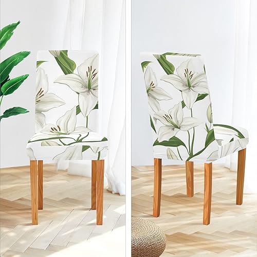 Miniatura 4 de Cartoon Lily Flowers White Decorative Chair Back Covers for Hotel Washable Protective Chair Covers cubre sillas para comedor Set of 4