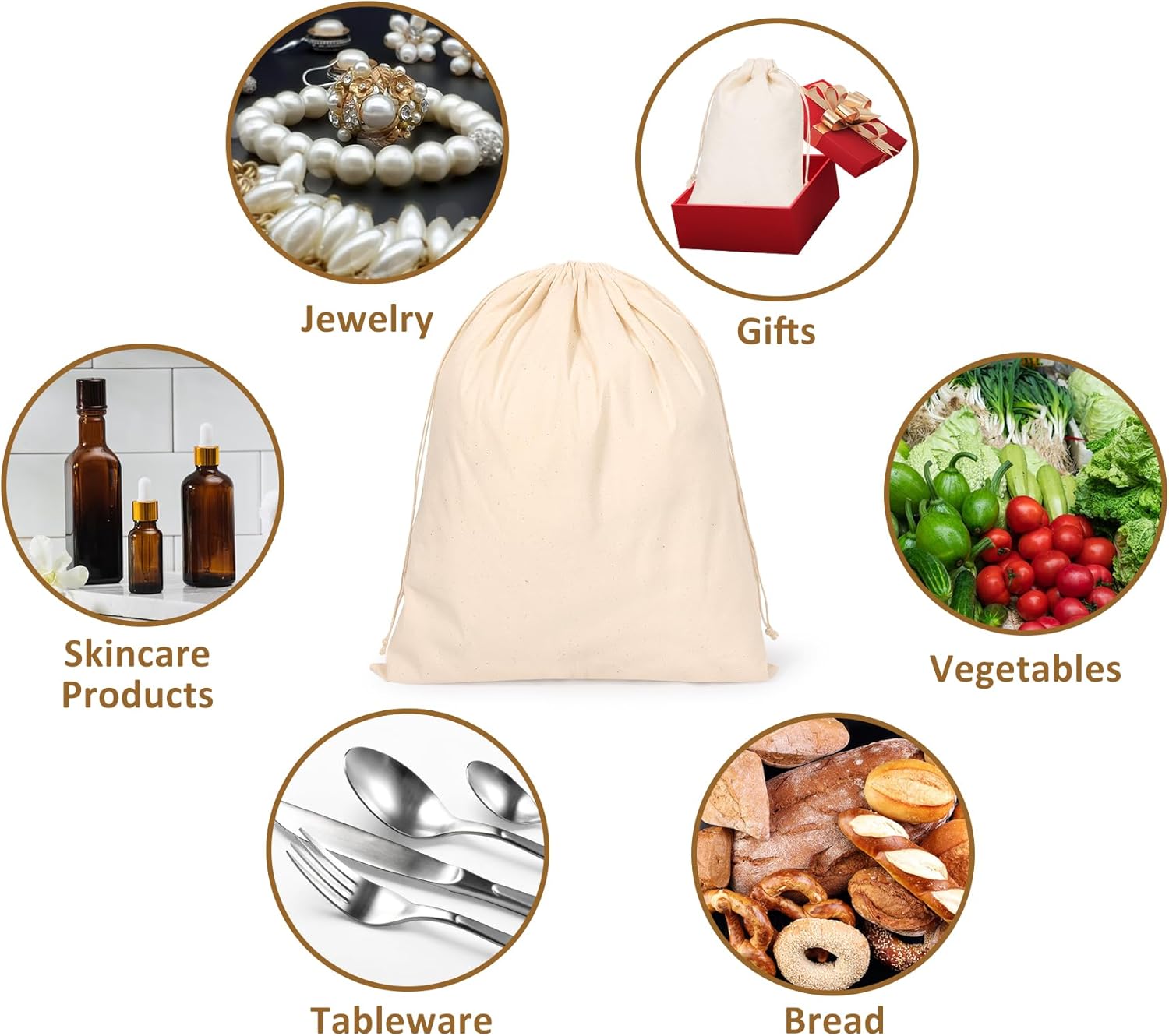 10PCS Cotton Storage Bags with Drawstrings, X-Large 14x17inch Multipurpose Canvas Fabric Bread Bags, Reusable Muslin Bulk Flour Sack Bags, Natural Potato Onion Storage Bags, Cloth Shoe Bags - Image 5