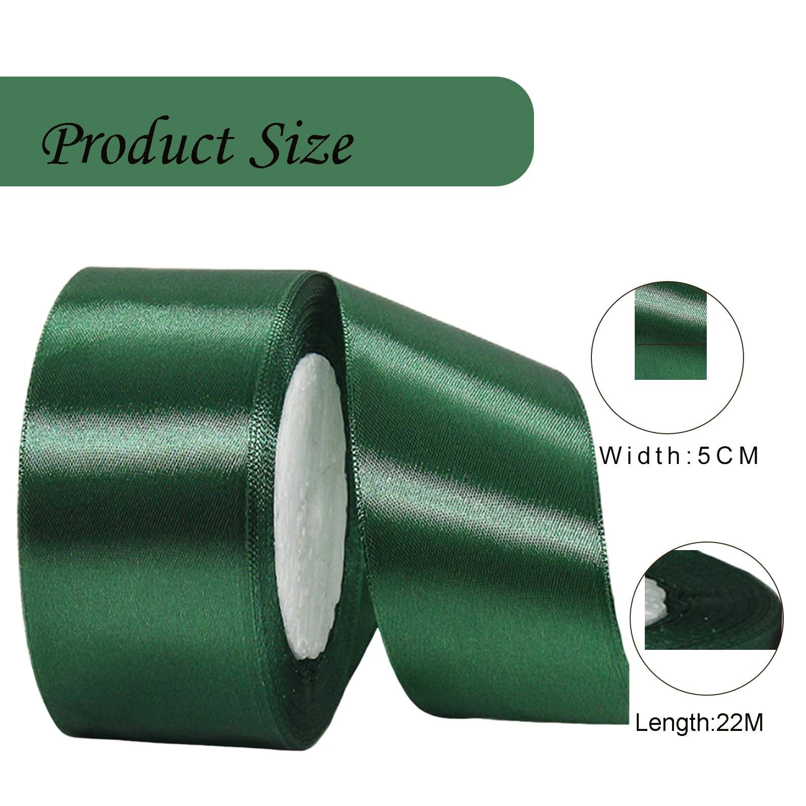 Wide Dark Green Satin Ribbon 50mm (1.9 Inch) for Gift Wrapping Crafting, Christmas, Wedding Car, Hair Bows, Bouquets, Party - Image 2