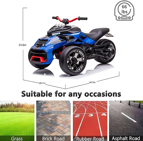 Miniatura 2 de POSTACK Motocicleta eléctrica de 24 V para niños y 3 ruedas, vehículo eléctrico con Bluetooth, música, azul oscuro