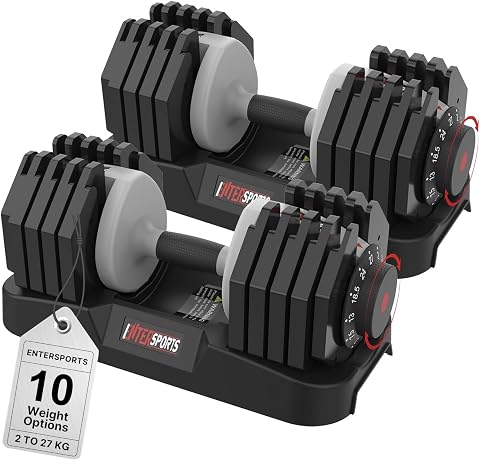 EnterSports Adjustable Dumbbells, 22/44/60 LBS Quick-Adjustment Set
