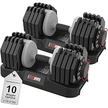 EnterSports 22/44/60/88 LBS Adjustable Dumbbell Quick Adjustment Space-saving Convertible Dumbbell with Non-Slip Handle, Changeable weights Suitable for Women Men Home Office Gym Body Strength Training
