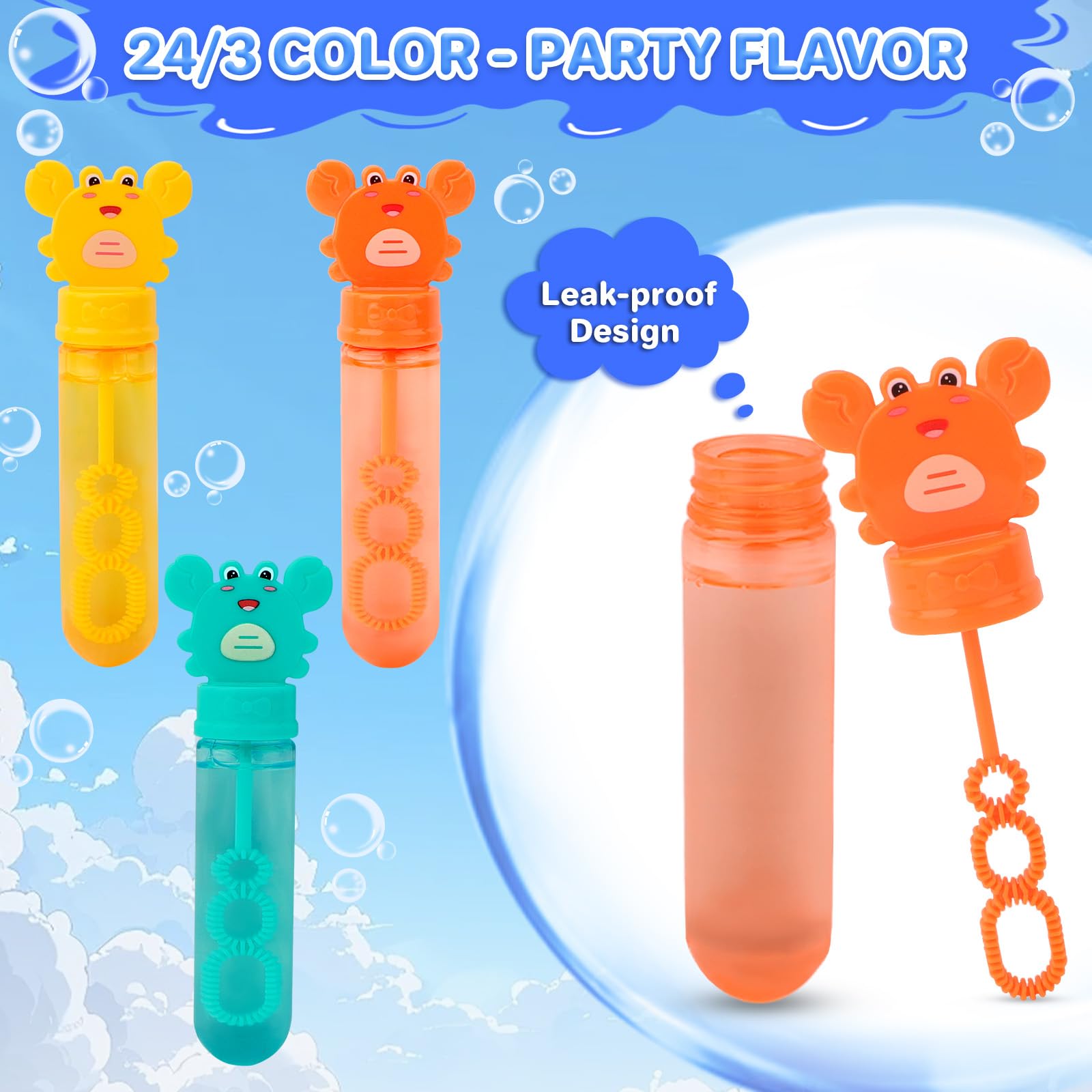 deAO 24 Piezas Pomperos de Jabón, Pomperos para Niños, Burbujas Niños, 3 Colores Varitas, Tubos para Crear Burbujas de Jabon, 35ML Cangrejos Mini Burbujas Niños Cumpleaños Set (Cangrejos)