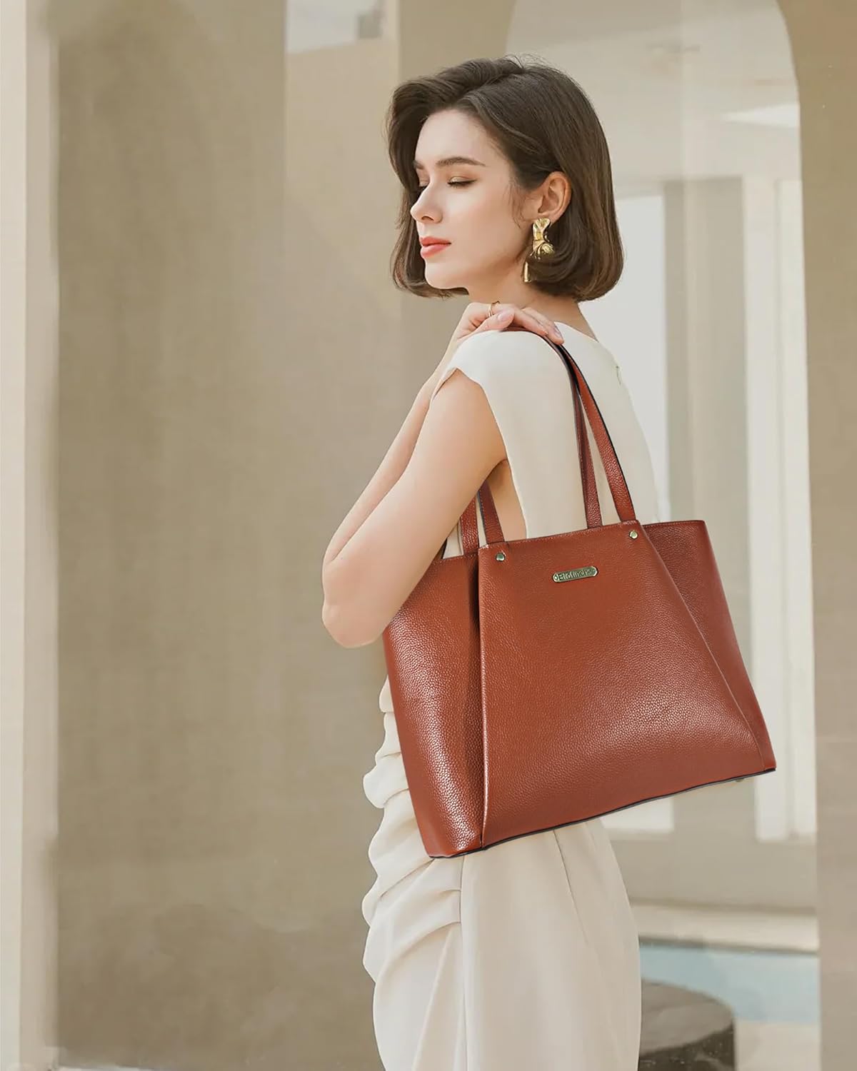 Blofinche Genuine Leather Tote Bag for Women,15.6 Inch Laptop Bag, Large Work Purse for Office Travel Commuter - Image 2