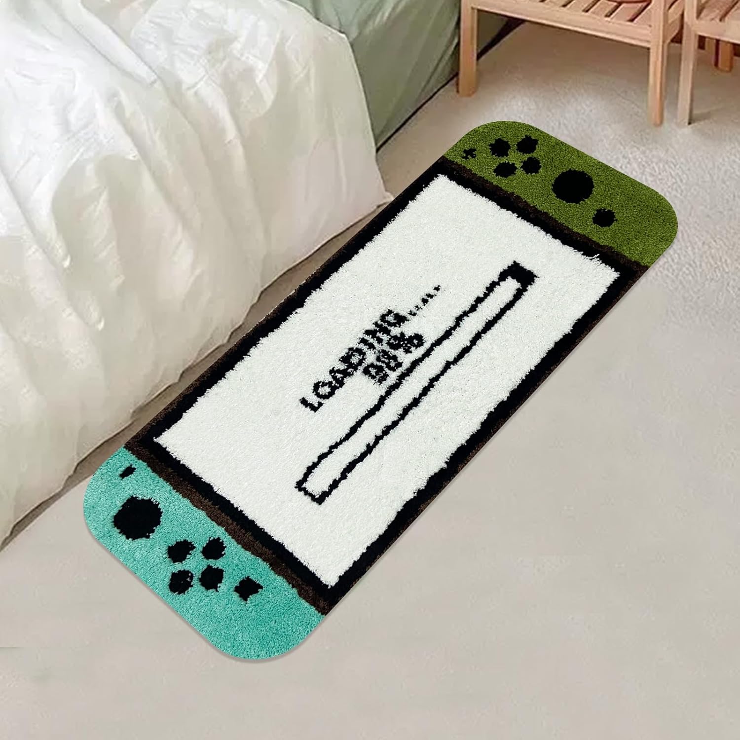 ABREEZE Green Gamepad Kids Area Rug 20''X47'',Gaming Room Carpet Water Absorption Non Slip Mat Fluffy Fuzzy Soft Plush Rug for Bedroom Bathroom Children Playroom Home Decor Washable