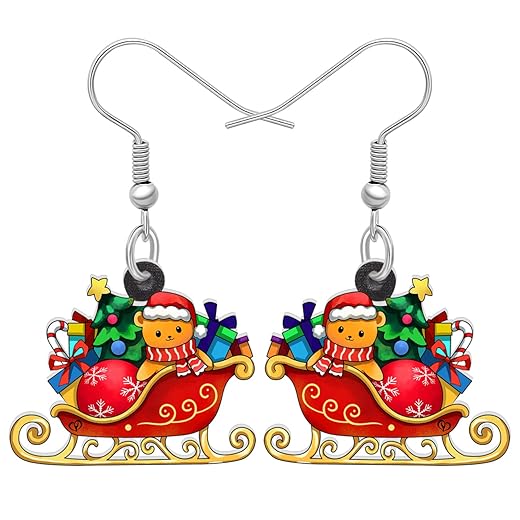 DUOWEI Acrylic Christmas Truck Tree Garland Earrings Drop Dangle Jewelry For Women Kids Teens Festival Gifts (Multicolor)