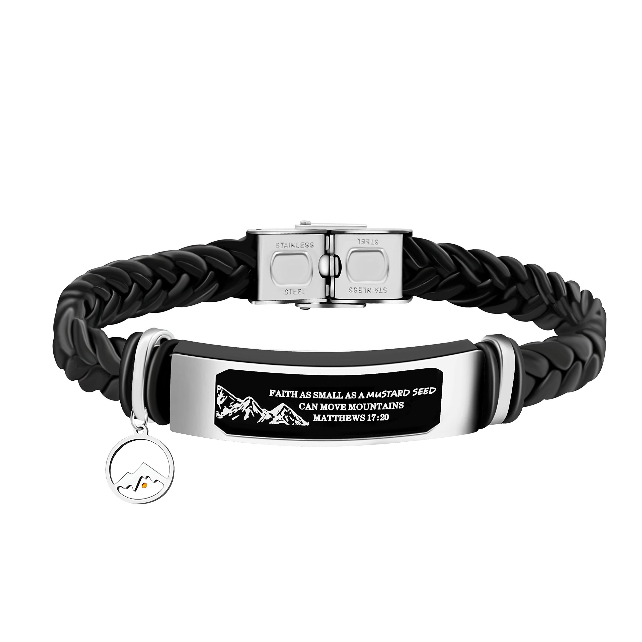 Uloveido Leather Wristbands Bracelet Faith Small AS A Mustard Seed Can Move Mountains Matthew 17:20