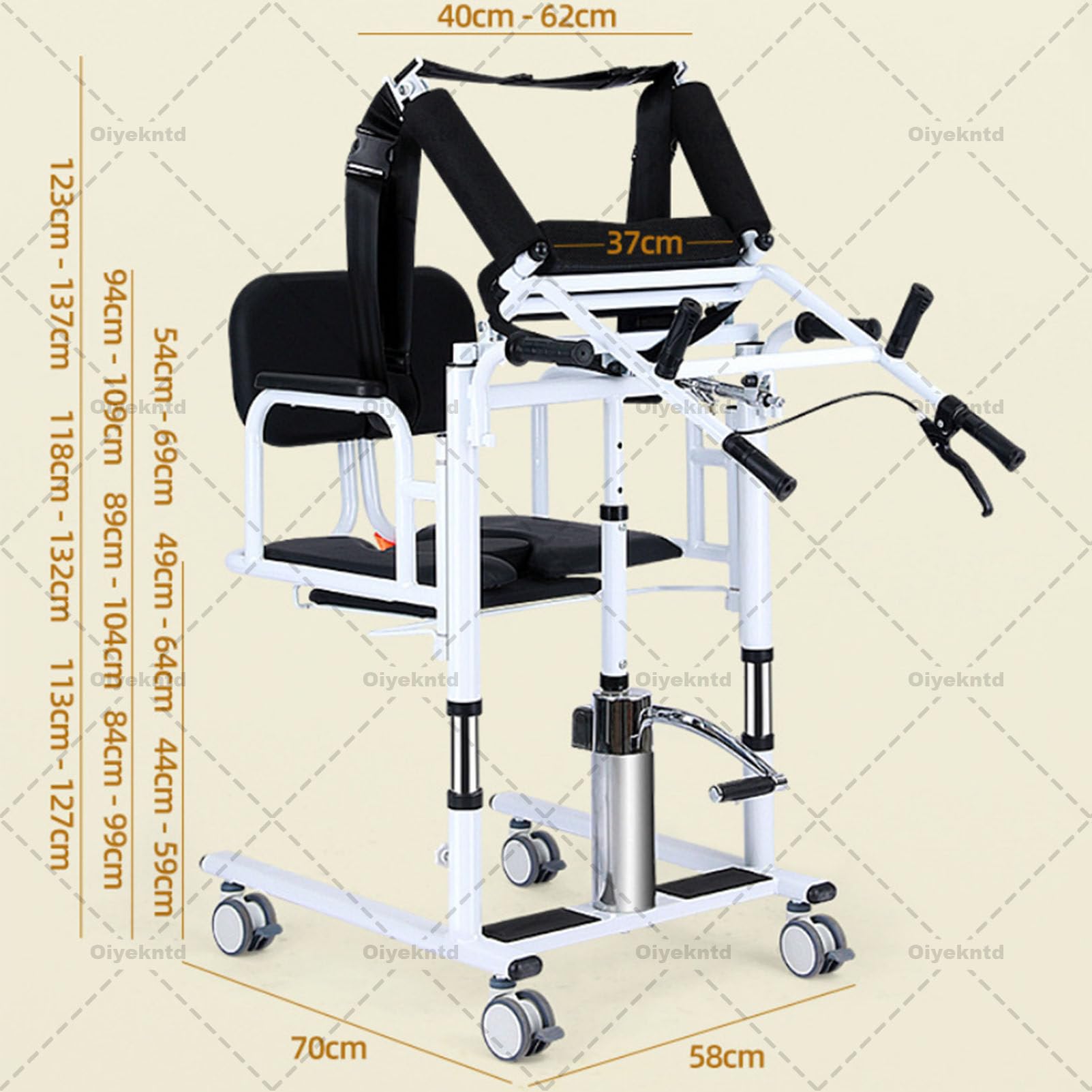 Silla elevadora de traslado mejorada con soportes de elevación para el hogar, silla de ruedas elevadora de pacientes, elevación de enfermería de altura ajustable con 4 ruedas para cuidadores Orange