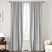 Vista 10 de INOVADAY Cortinas 100% opacas de 63 pulgadas de largo, juego de 2 paneles de lino con pestaña trasera, bolsillo para barra, cortinas opacas