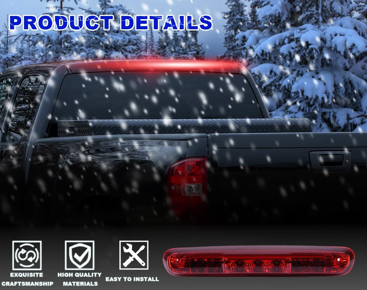 PIT66 LED 3rd Brake Light, Compatible with 07-13 Chevy Silverado Sierra 1500/2500 / 3500 High Mount Rear Trailer Third Cargo Stop Light Red Lens Clear Housing