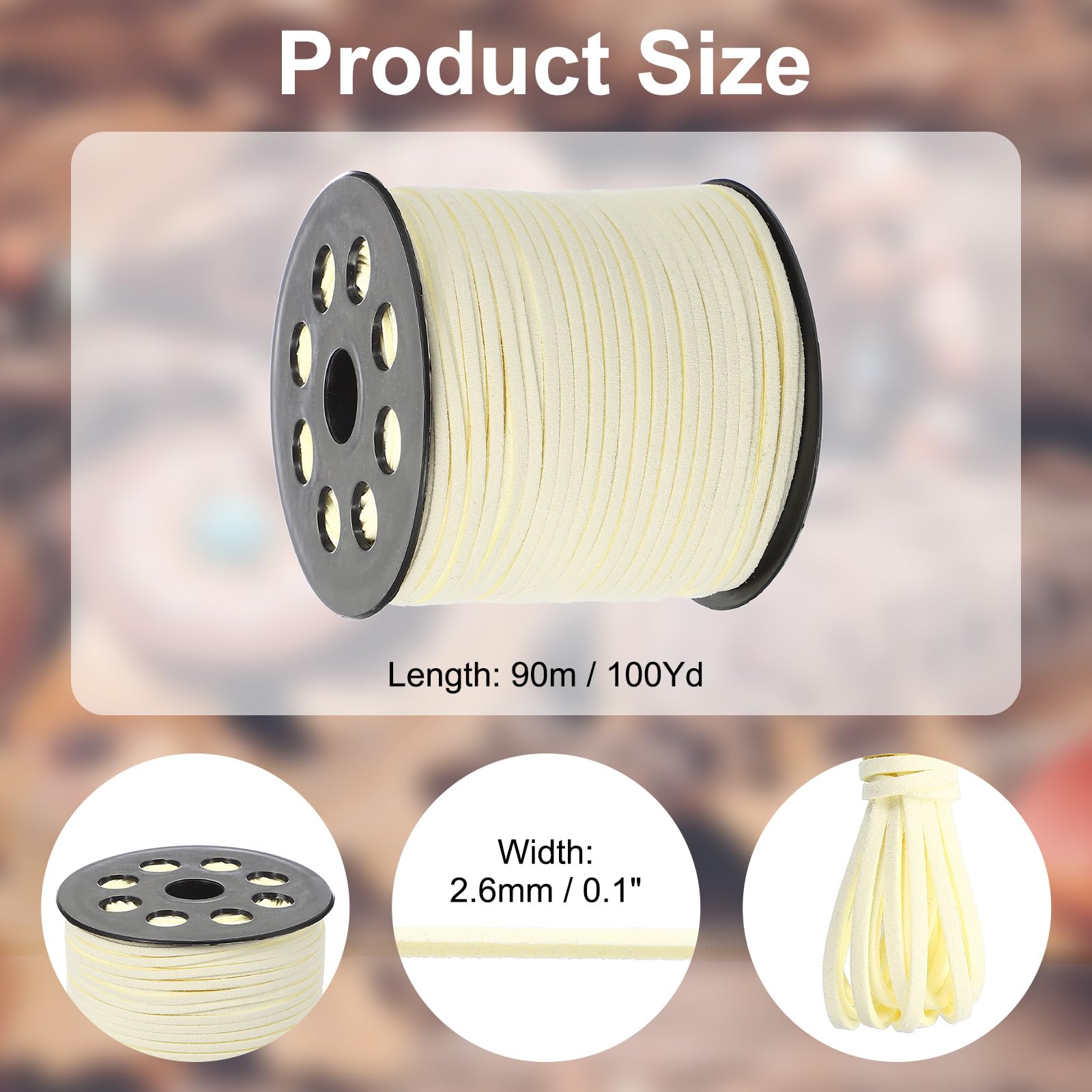 PATIKIL 100 Yards x 2.6mm Faux Suede Leather Cord, Leather Lace String for Bracelet Necklace Beading Making DIY Crafts, Milky White - Image 2