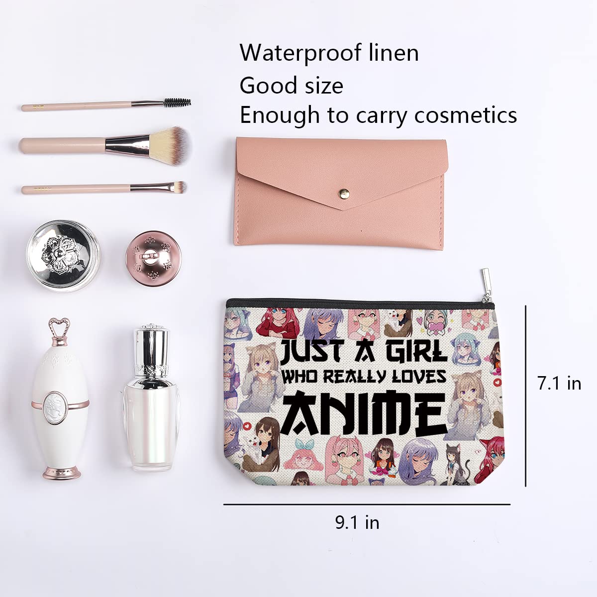 kdxpbpz Cosmetic Bag for Women, Waterproof Flax Material, Anime Lover Gifts for Girls, Travel Makeup Organizer Zipper Pouch