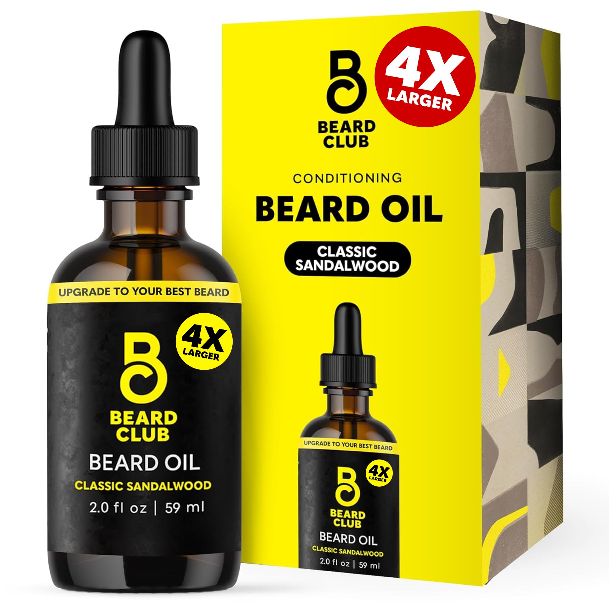The Beard Club Beard Oil for Men - 2oz Classic Sandalwood Natural Beard Oil with Castor & Amber Oils - Beard & Mustache Conditioner - Hydrates, Softens & Soothes Dry Skin - Strengthens Hair Follicles