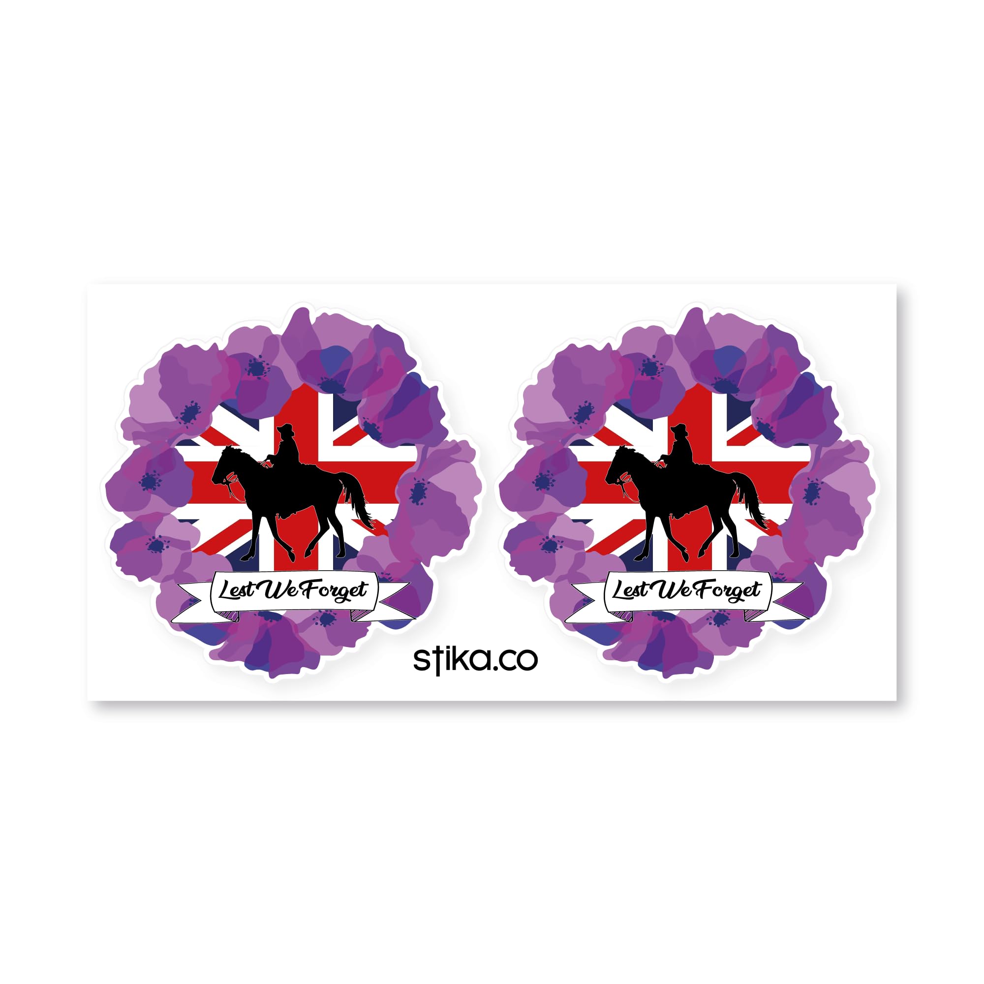 stika.co Set of 2 Purple Poppy Wreath Vinyl Stickers – Lest We Forget Remembrance Day Decals, Honour Fallen Soldiers & Animals, Armistice Day Memorial (M - 130 x 139 mm)