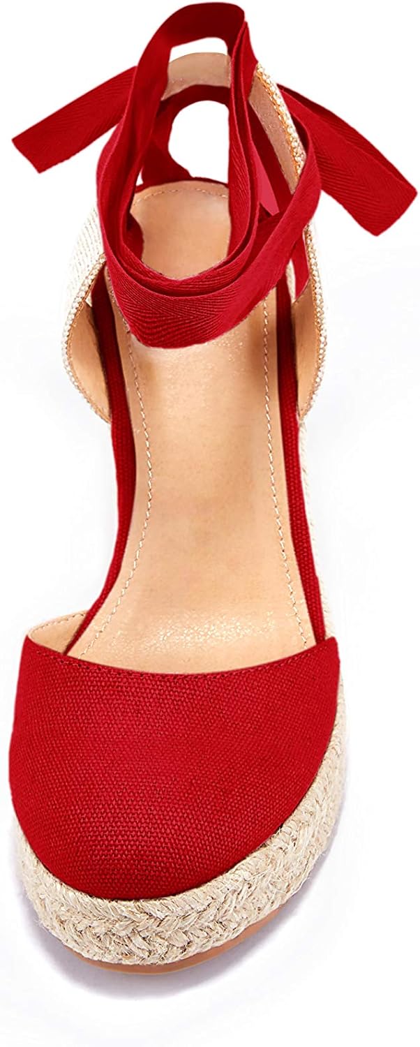 FISACE Womens Summer Espadrille Heel Platform Wedge Sandals Ankle Buckle Strap Closed Toe Shoes - Image 6