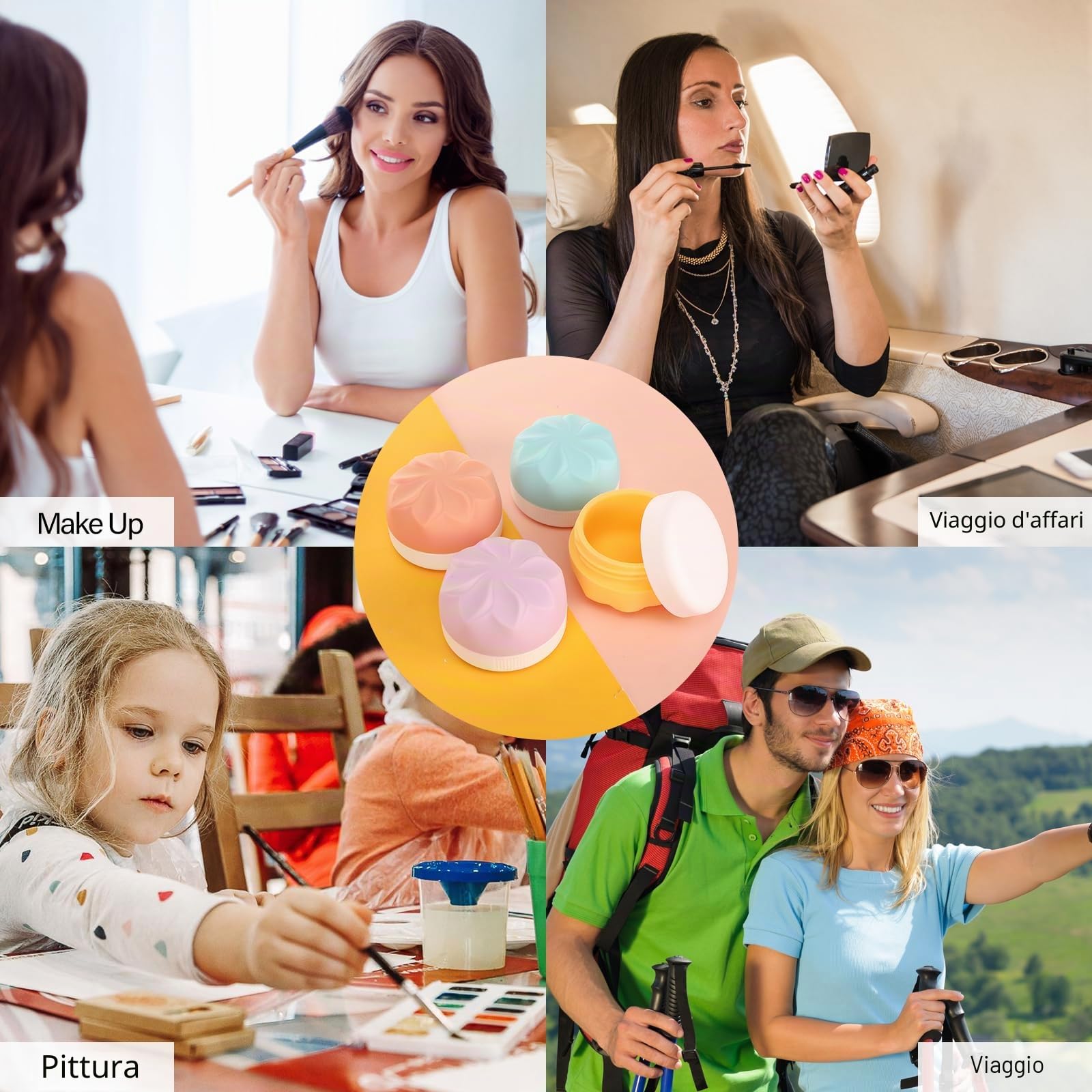 Pavlleen 4 Pezzi vasetti per crema da riempire, 30 ml Barattoli per Crema in Silicone, con bustina trasparente, accessori da viaggio/accessori da viaggio, per cosmetici, creme, lozioni
