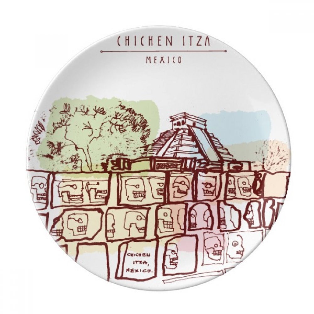 DIYthinker Chichen Itza Mexico Ancient Civilization Drawing Decorative Porcelain Dessert Plate 8 inch Dinner Home Gift