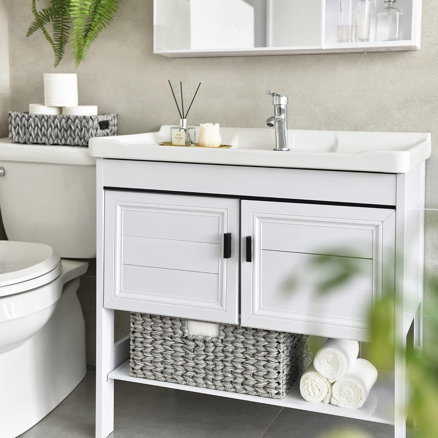 GRANNY SAYS Large Wicker Basket for Storage, Waterproof Baskets for Shelves, Storage Baskets with Handles, Grey Basket for Storage, 1-Pack - Image 6