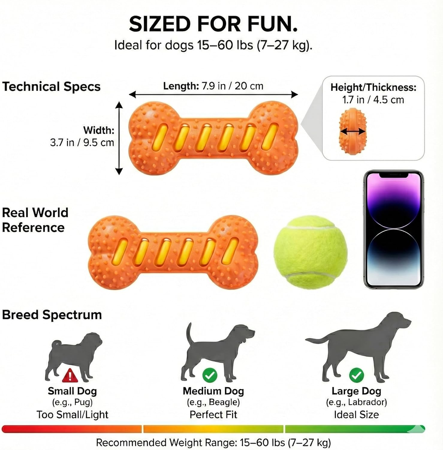 Squeaky Dog Toys for Tough Chewers – Durable TPR Bone for Medium & Large Breeds – Interactive Enrichment Toy with Dental Texture – Safe, Floating & Robust (3-Colors-in-1)