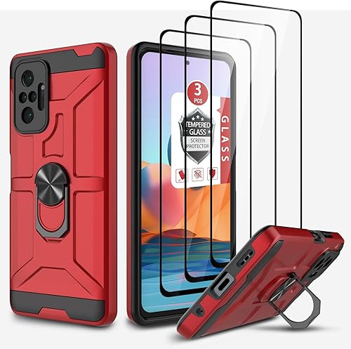Miniatura 7 de Funda para Xiaomi Redmi Note 10 Pro, Redmi Note 10 Pro MAX con 3 protectores de pantalla de vidrio templado, soporte de anillo integrado y soporte