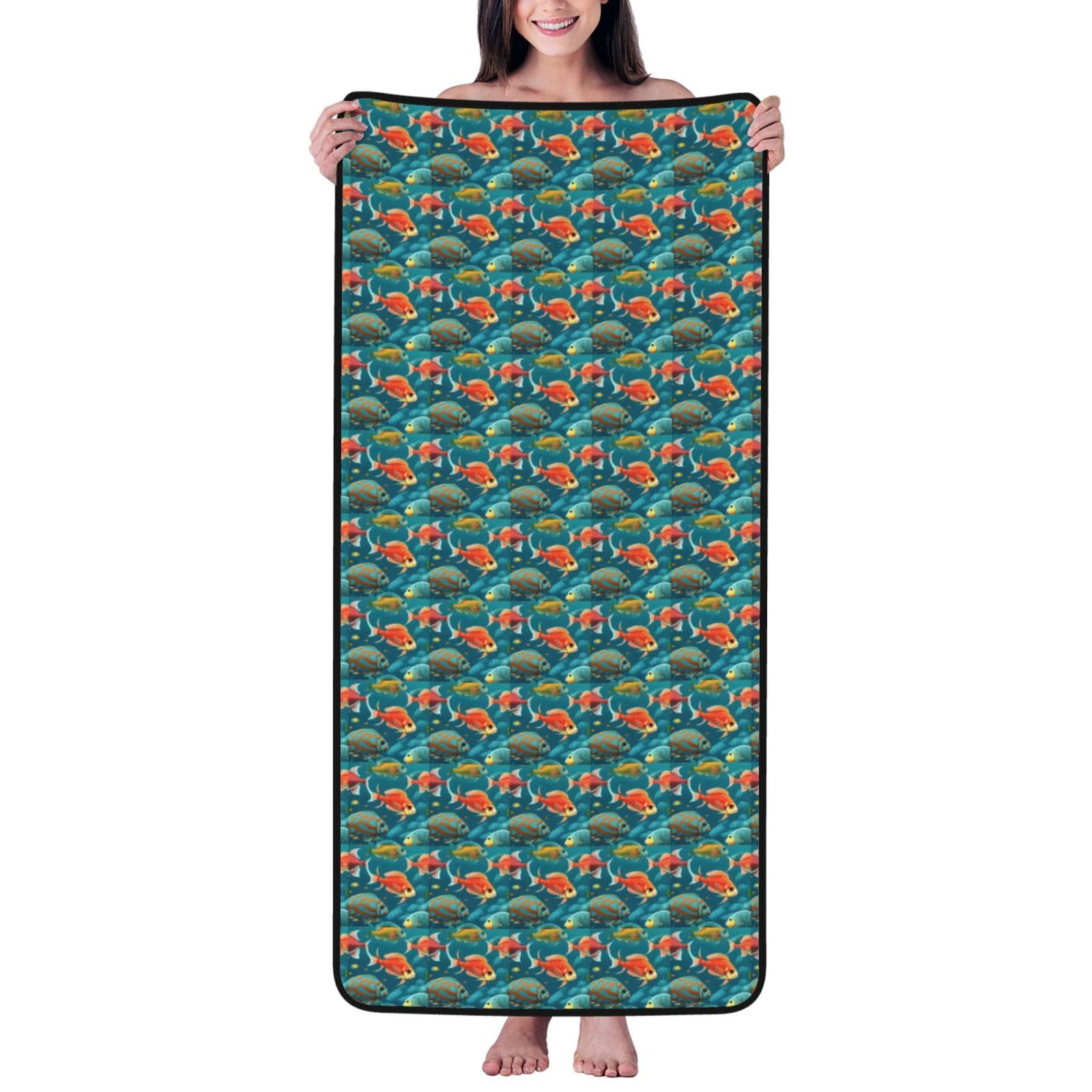 JBJGKHLP Ocean Underwater Fish Print Women Men Couples Coral Velvet Bath Towel Ultra-Soft For Home Bathroom Travel