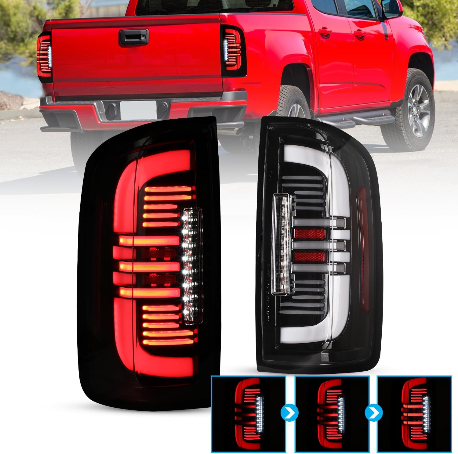 CPW LED Sequential Tail Lights For 2015 2016 2017 2018 2019 2020 20212022 Chevy Colorado, Full Led Taillights Assembly w/Sequential Turn Signal/Brake/Running Light (Black Housing Clear Lens)