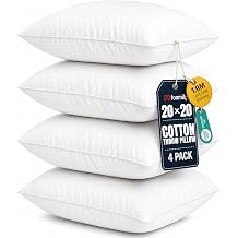 Foamily 20x20 Throw Pillow Inserts, Set of 4, 100% Cotton Cover, White